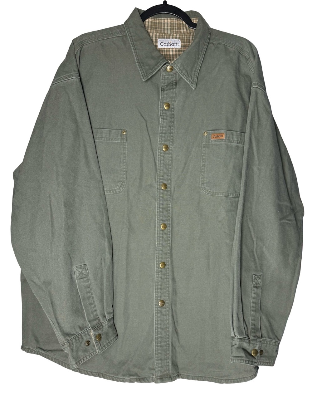 Carhartt S96MOS Moss Green Canvas Flannel Lined Workwear Shacket Sz 2XL VTG Y2K